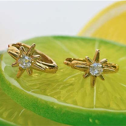 10mm sparkled North Star hoops - Gold