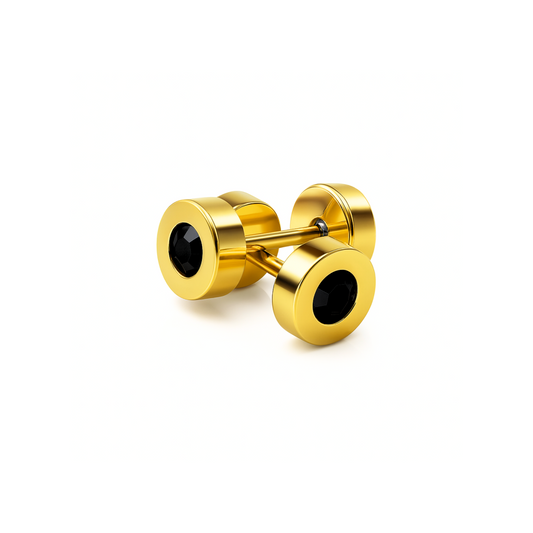 6mm framed black diamond studs - Gold