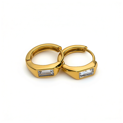 10mm baguette diamond style hoops - Gold
