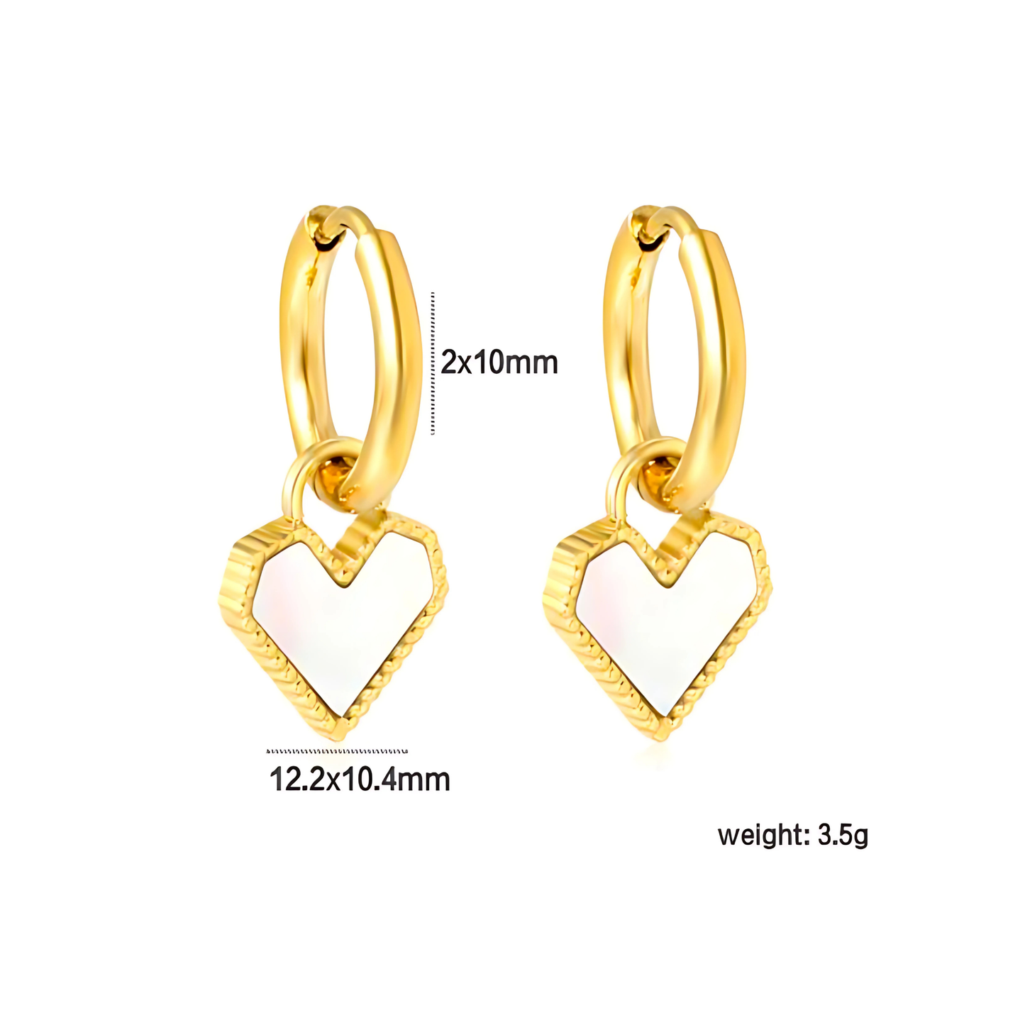 Shell heart charm hoops - Gold