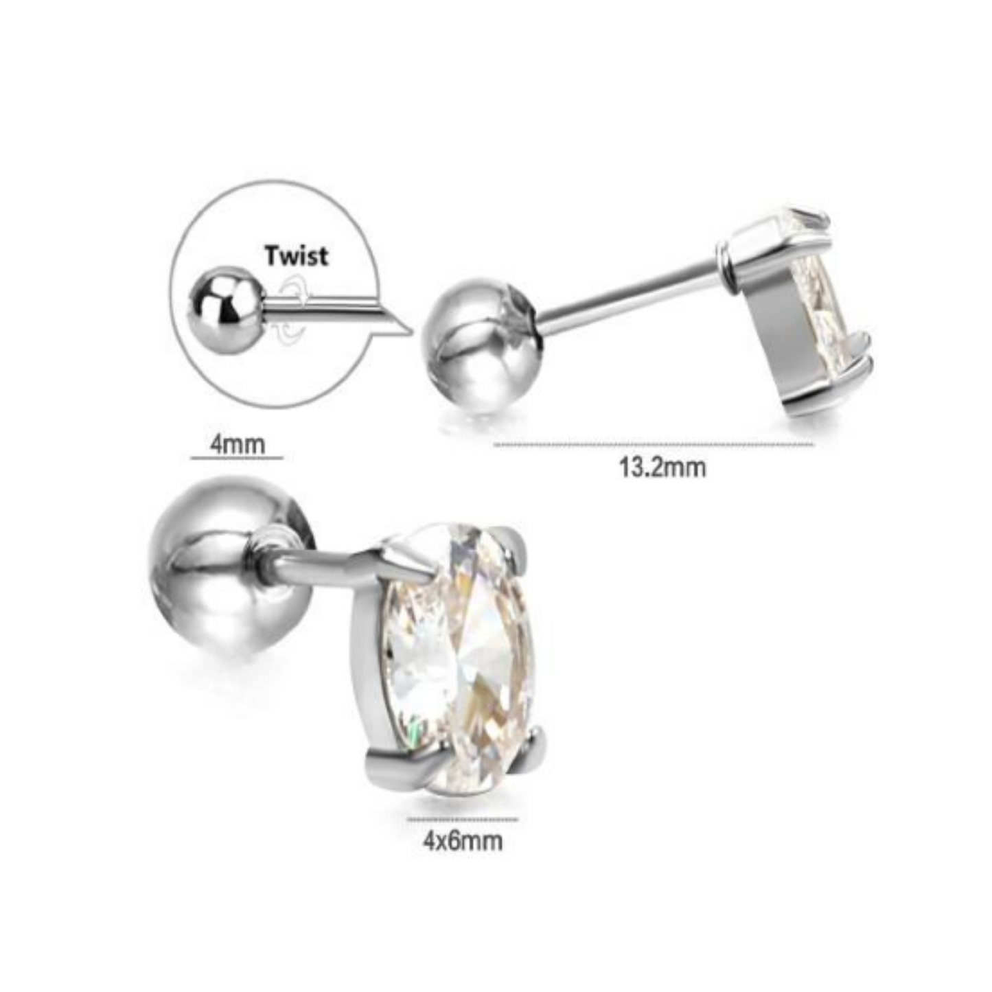 Emerald diamond style studs - Silver