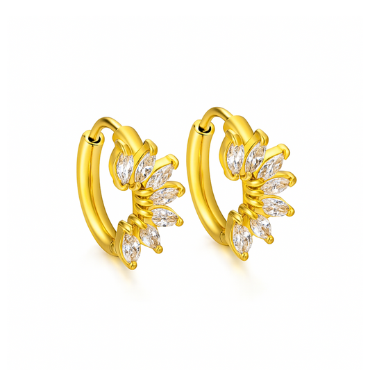 Curved multi claw diamond style hoops - Gold