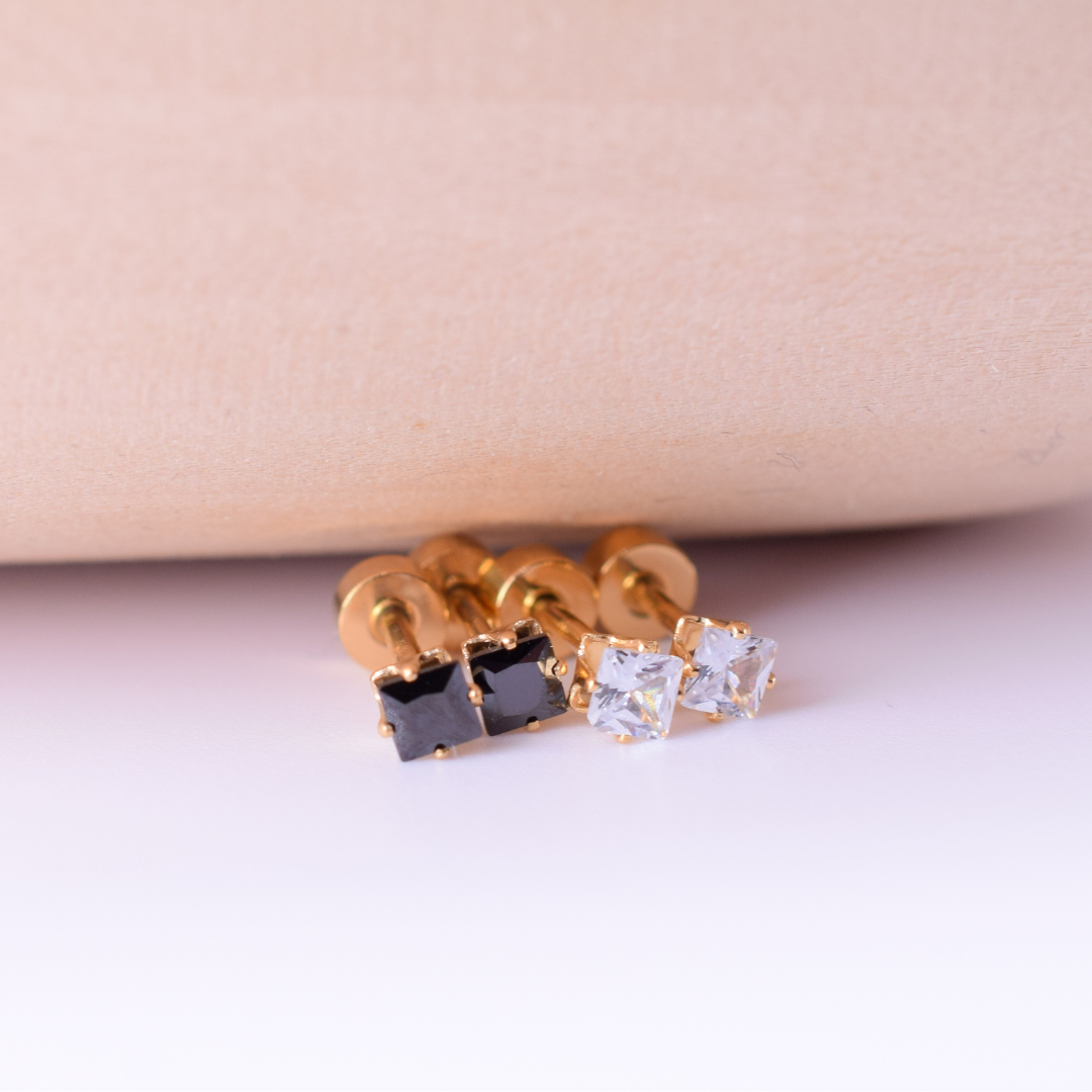 3mm Square diamond studs - Gold - TheEarringCollective