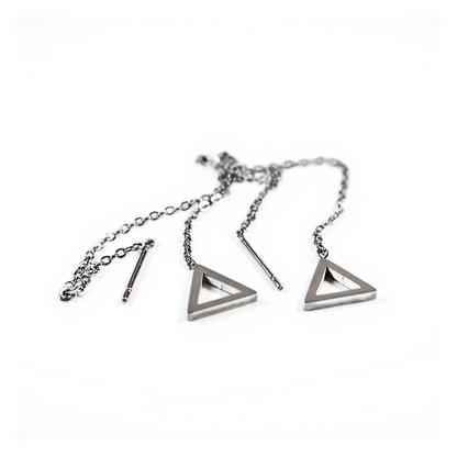 Thread through triangle chained stud - Silver