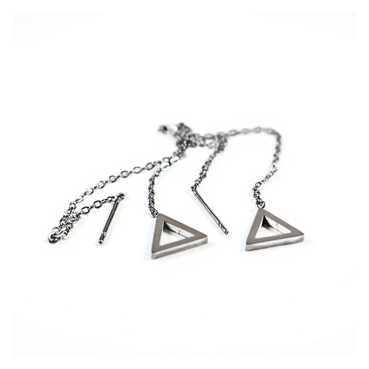 Thread through triangle chained stud - Silver