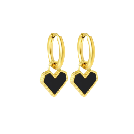 Black heart charm hoops - Gold