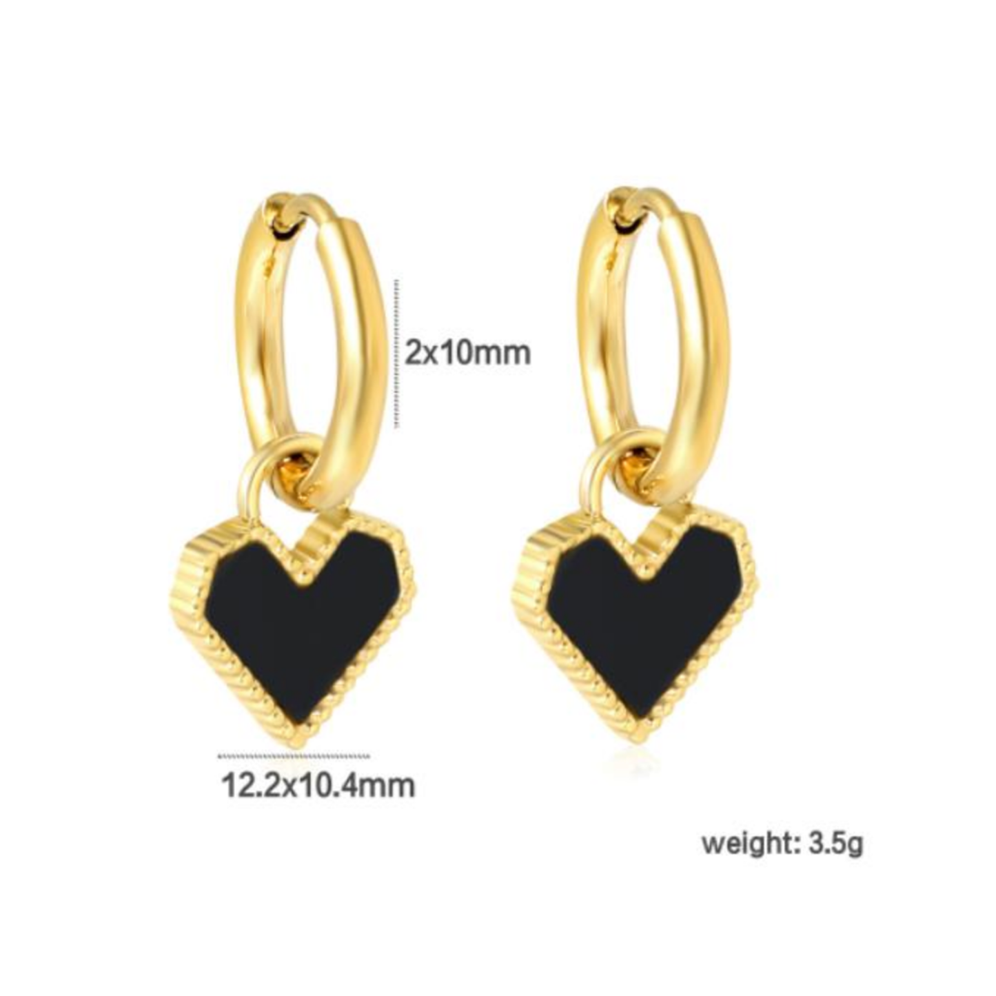 Black heart charm hoops - Gold