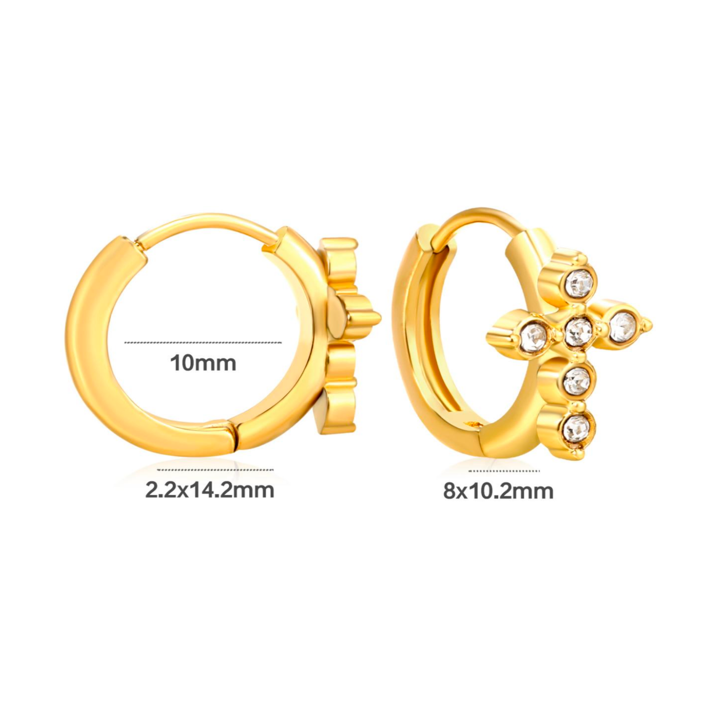 10mm sparkled cross hoops - Gold