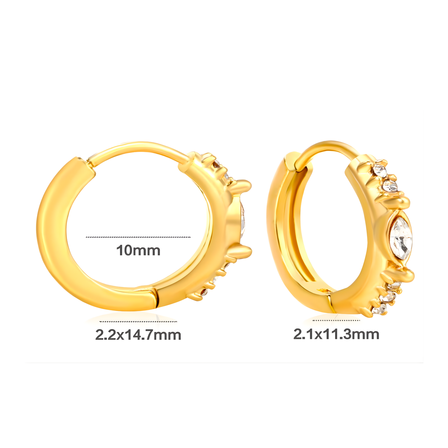 10mm spiked marquise diamond style hoops - Gold