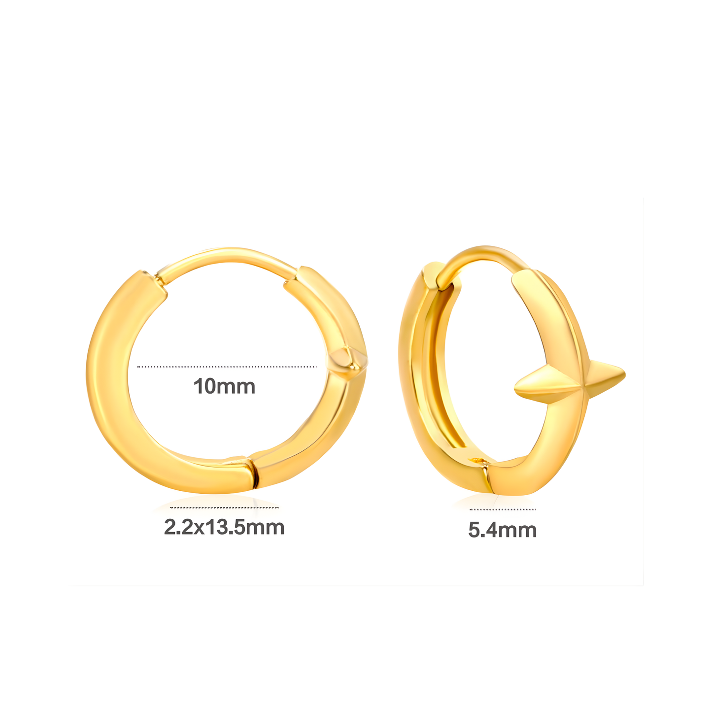 10mm single spike hoops - Gold