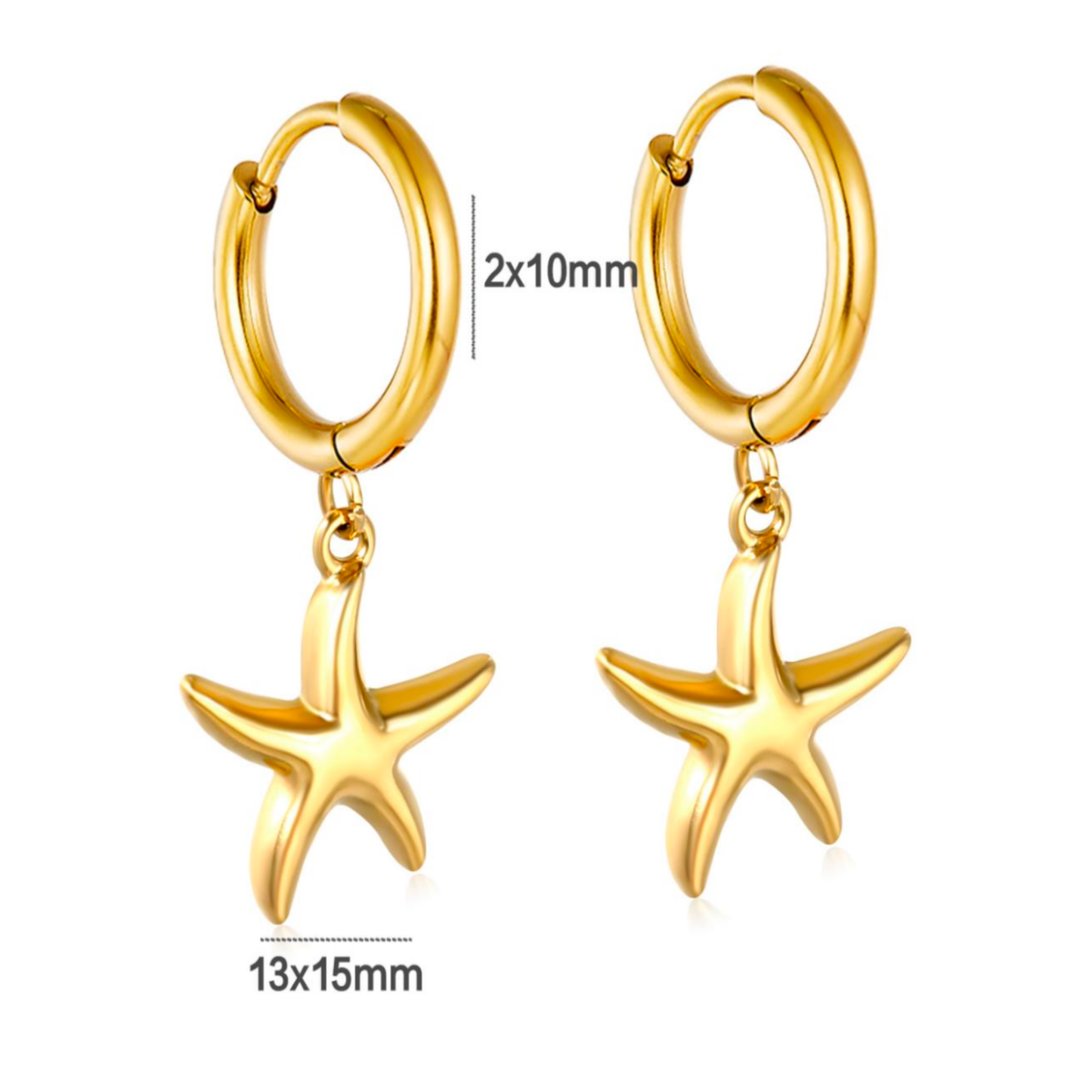 10mm Dangled starfish hoops - Gold