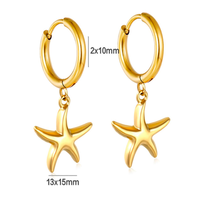 10mm Dangled starfish hoops - Gold