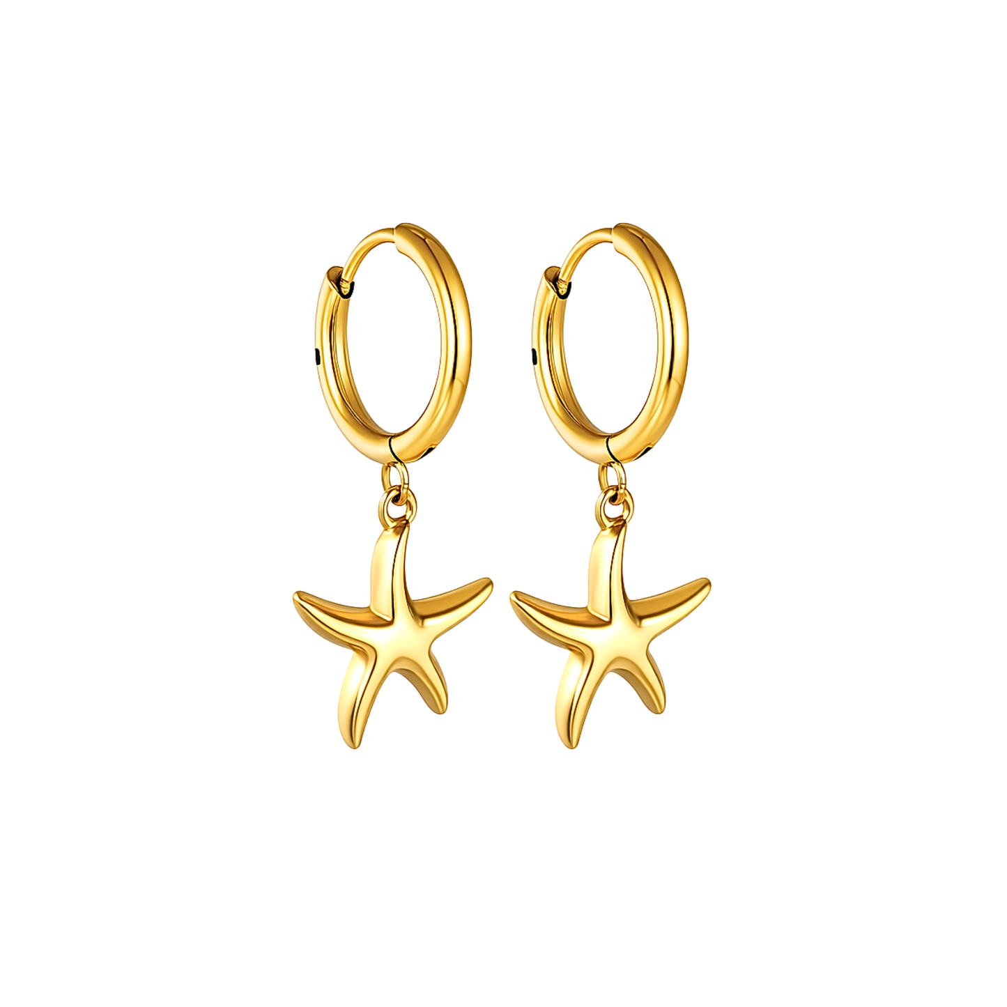 10mm Dangled starfish hoops - Gold