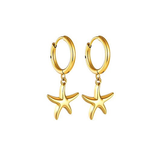 10mm Dangled starfish hoops - Gold