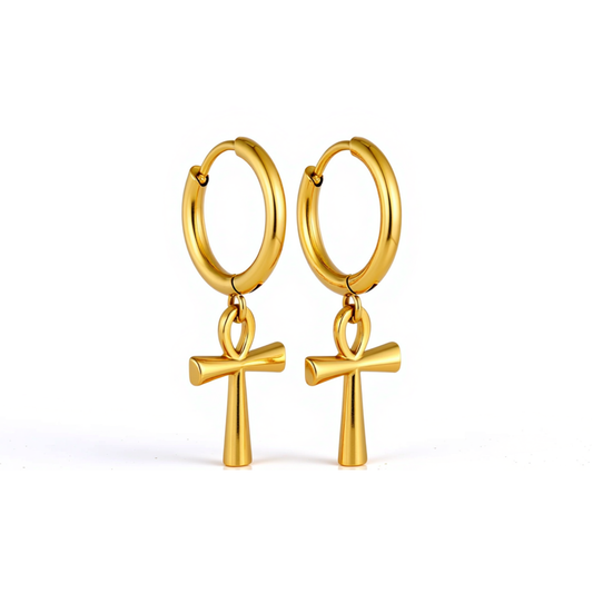 10mm Ankh cross hoops - Gold