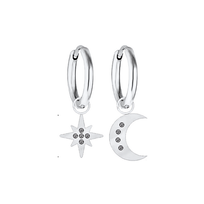 Moon and sun hoops - Silver