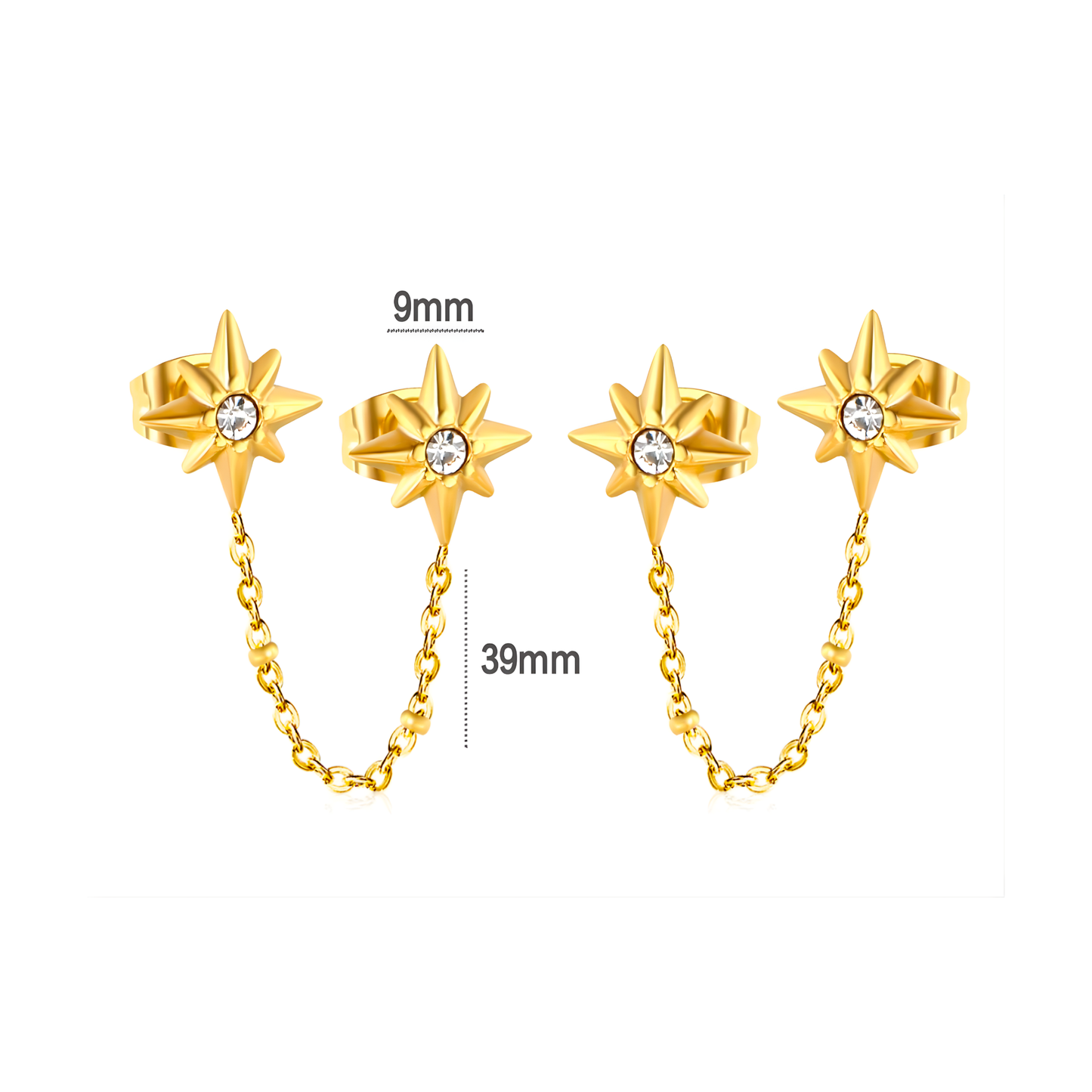 Chained North Star studs - Gold