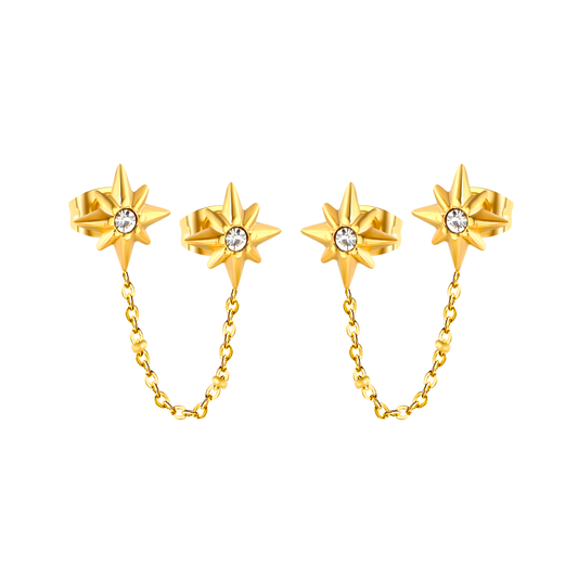 Chained North Star studs - Gold