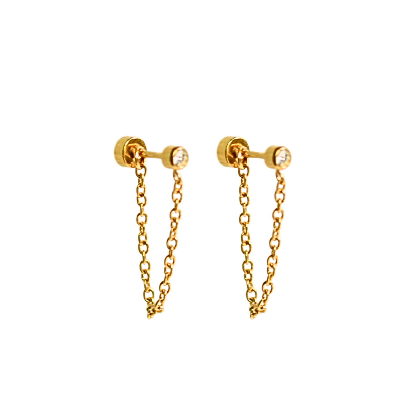Chained 3mm framed diamond style studs - Gold
