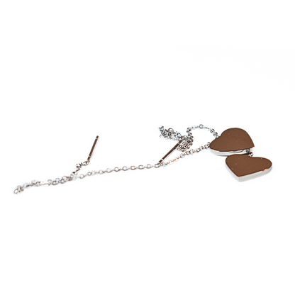 Thread through heart chained stud - Silver - TheEarringCollective