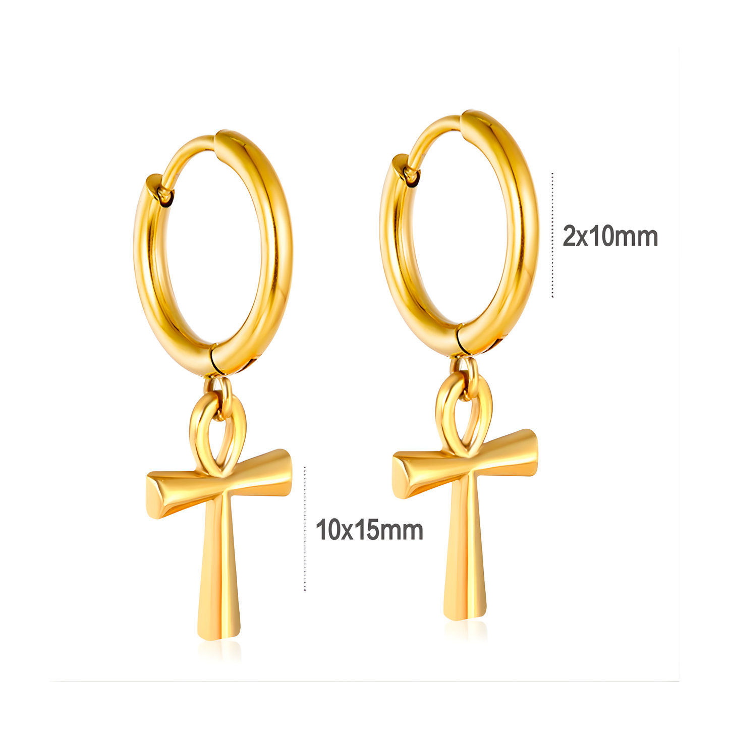 10mm Ankh cross hoops - Gold