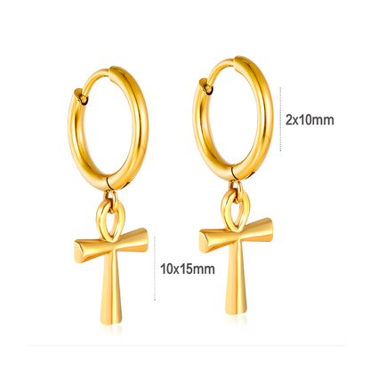 10mm Ankh cross hoops - Gold