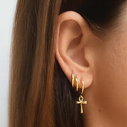 10mm Ankh cross hoops - Gold