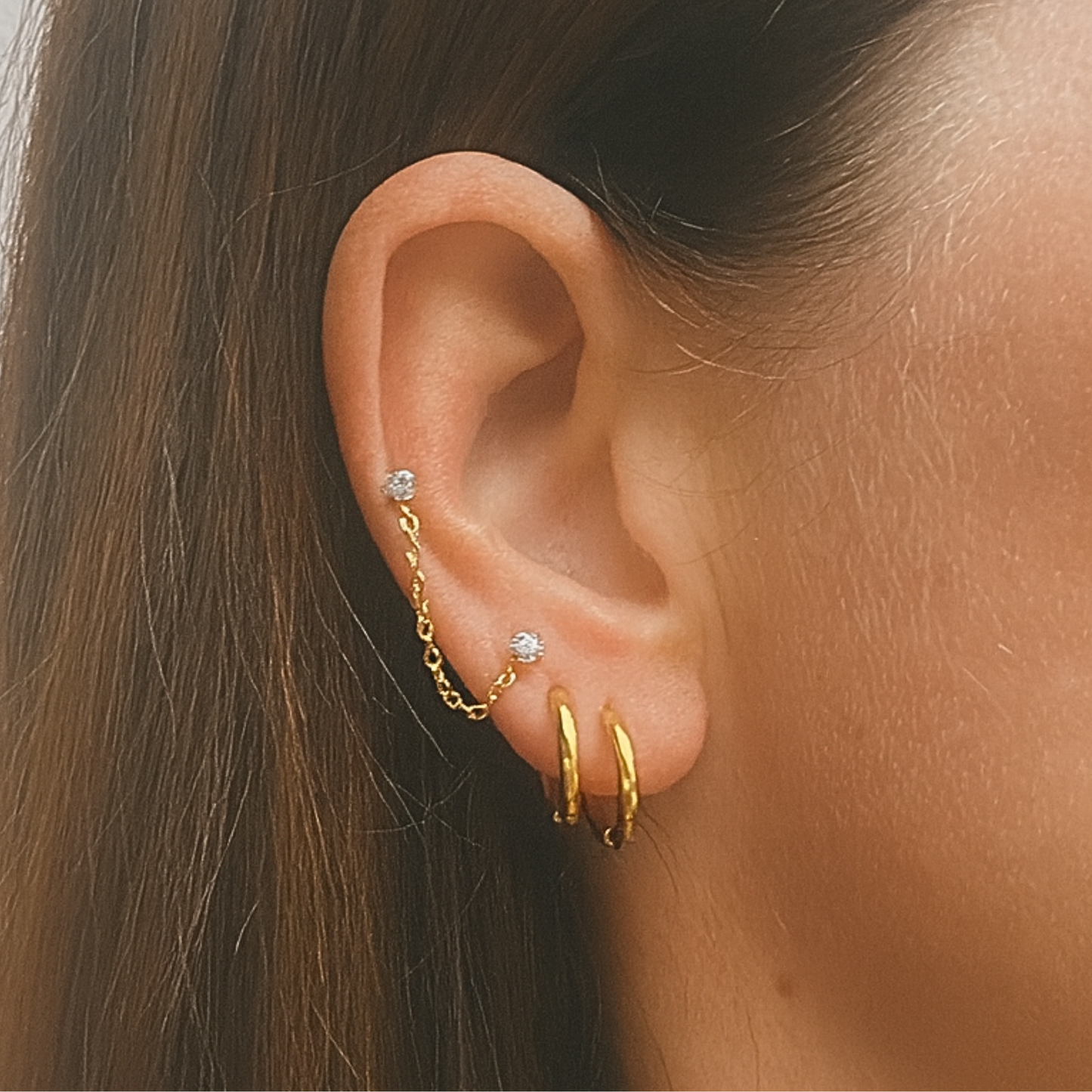 Double chained tiny diamond style studs - Silver