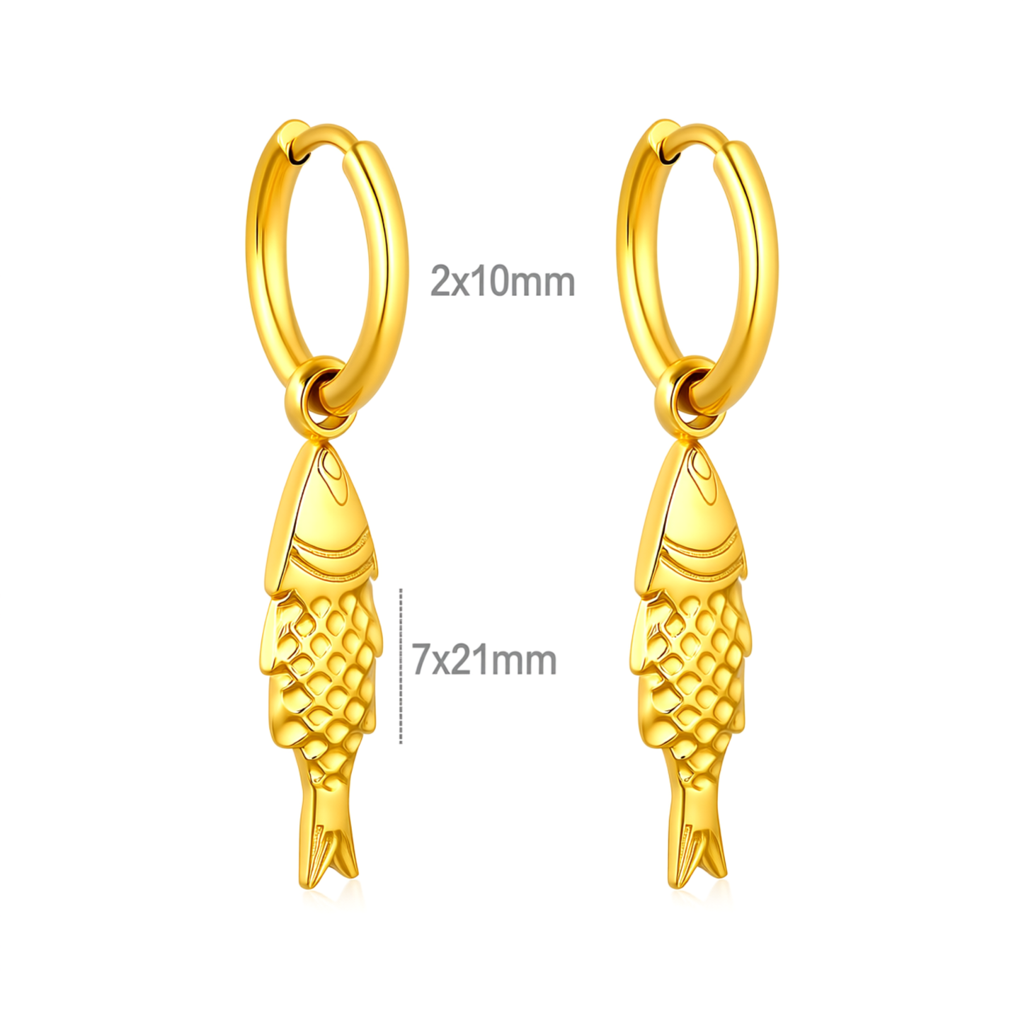 10mm fish charm hoops - Gold