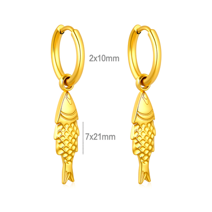 10mm fish charm hoops - Gold