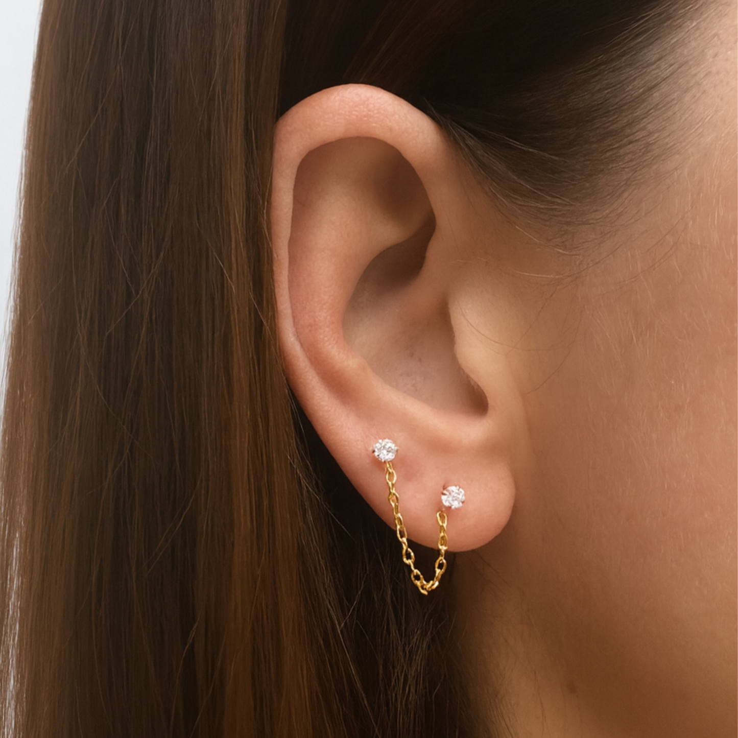 Double chained tiny diamond style studs - Silver