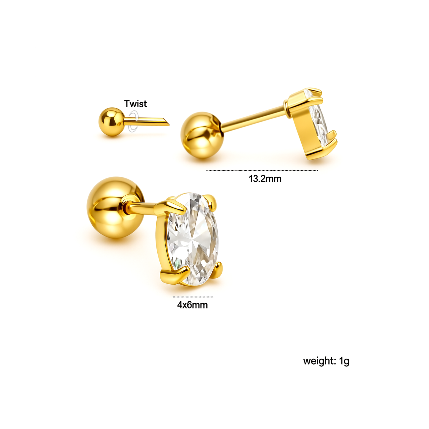 Emerald diamond style studs - Gold