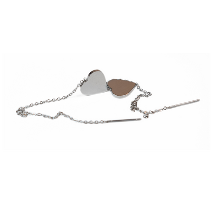 Thread through heart chained stud - Silver - TheEarringCollective