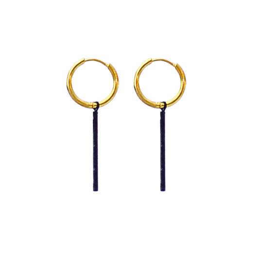 Thin extra length cylinder hoops - Gold/Black