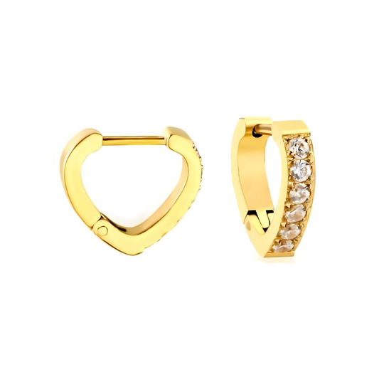 Diamond style heart hoops - Gold