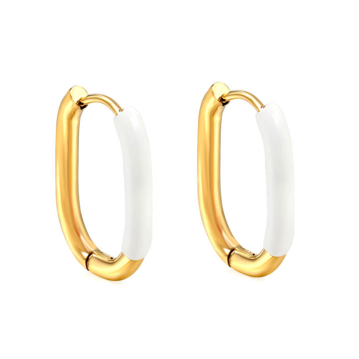 20mm White dipped oval hoops - Gold