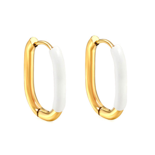 20mm White dipped oval hoops - Gold