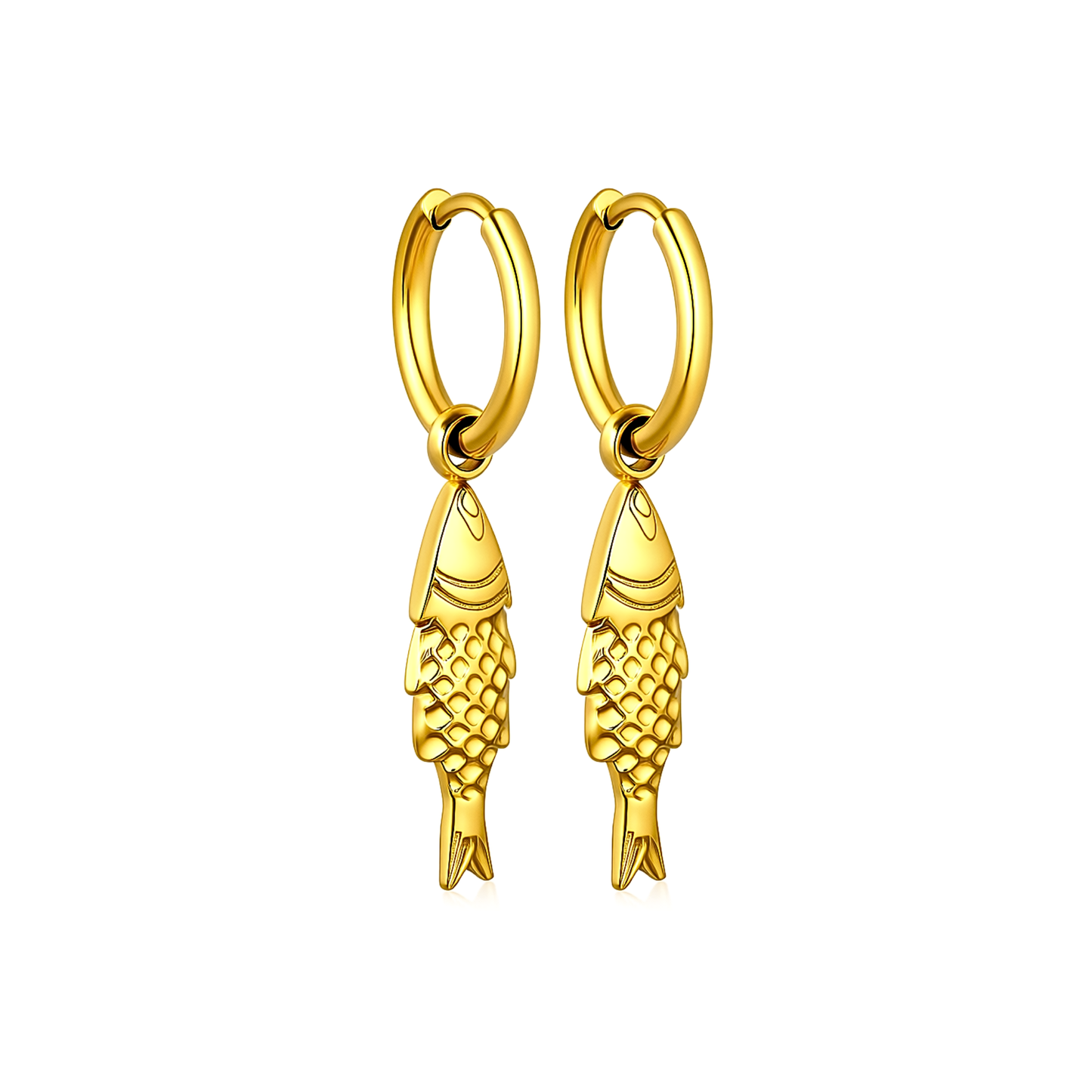 10mm fish charm hoops - Gold