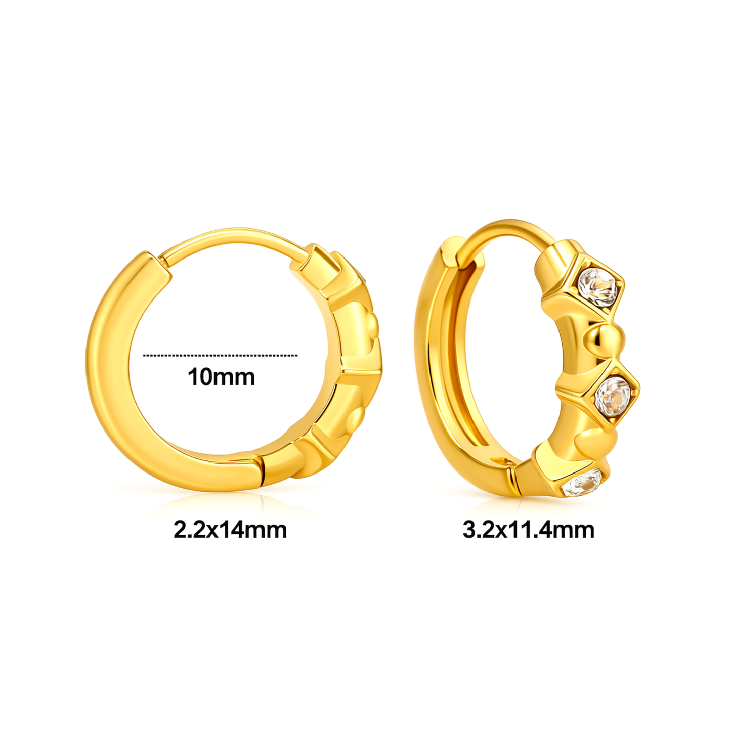 10mm triple diamond style hoops - Gold
