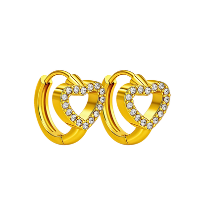 10mm sparkled heart hoops - Gold