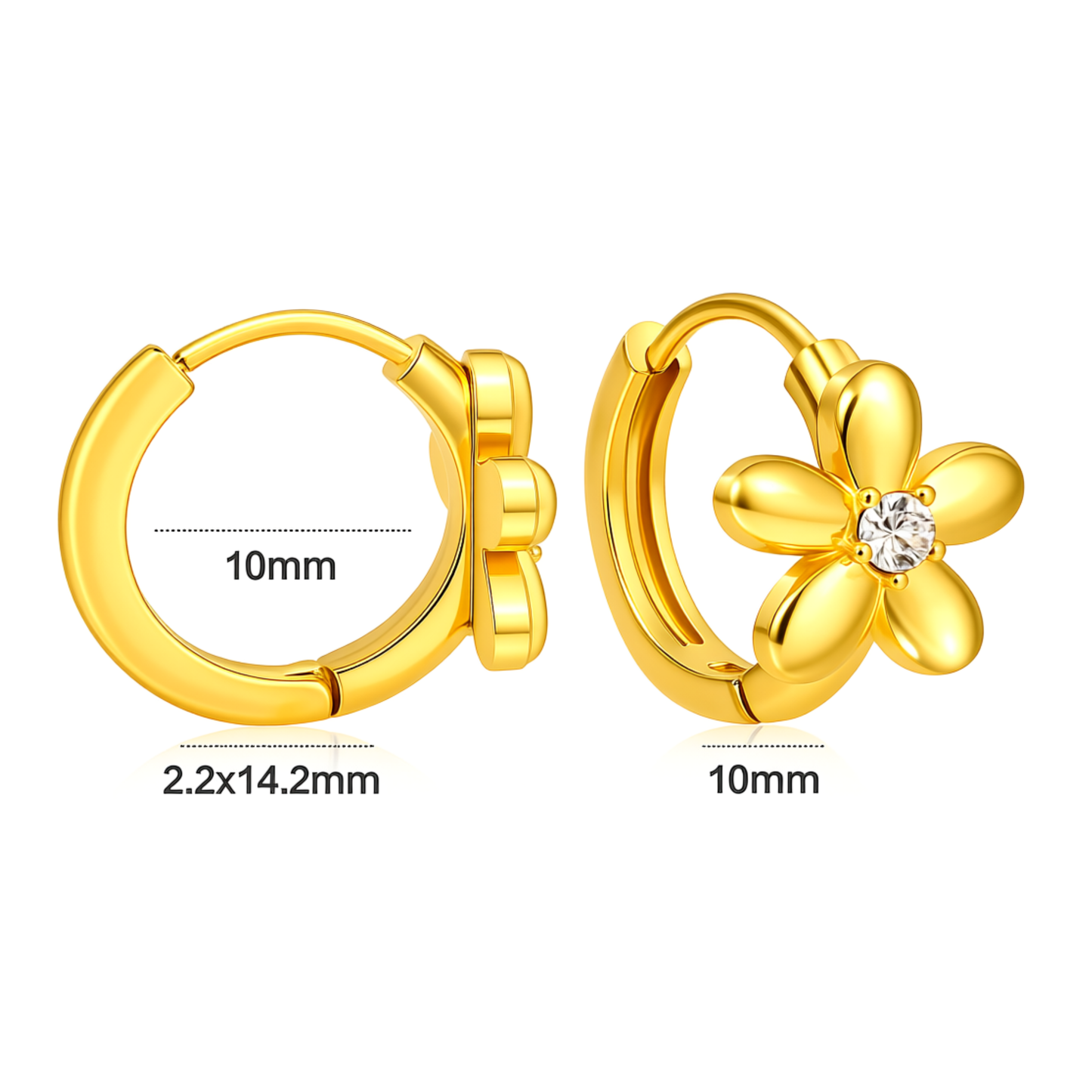 10mm flower hoops - Gold