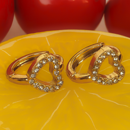 10mm sparkled heart hoops - Gold