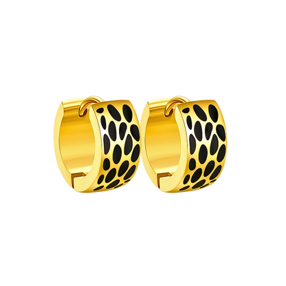 9mm Black spotted hoops - Gold