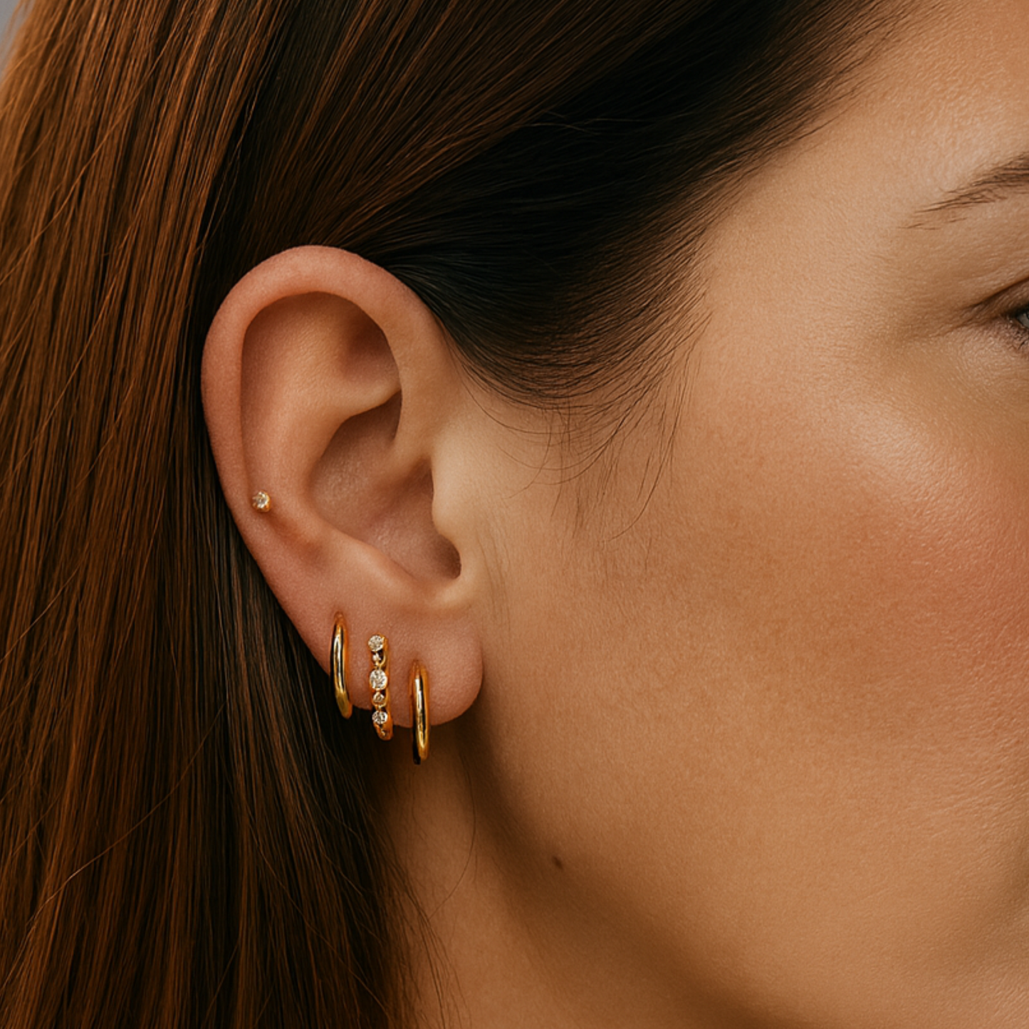 10mm triple diamond style hoops - Gold