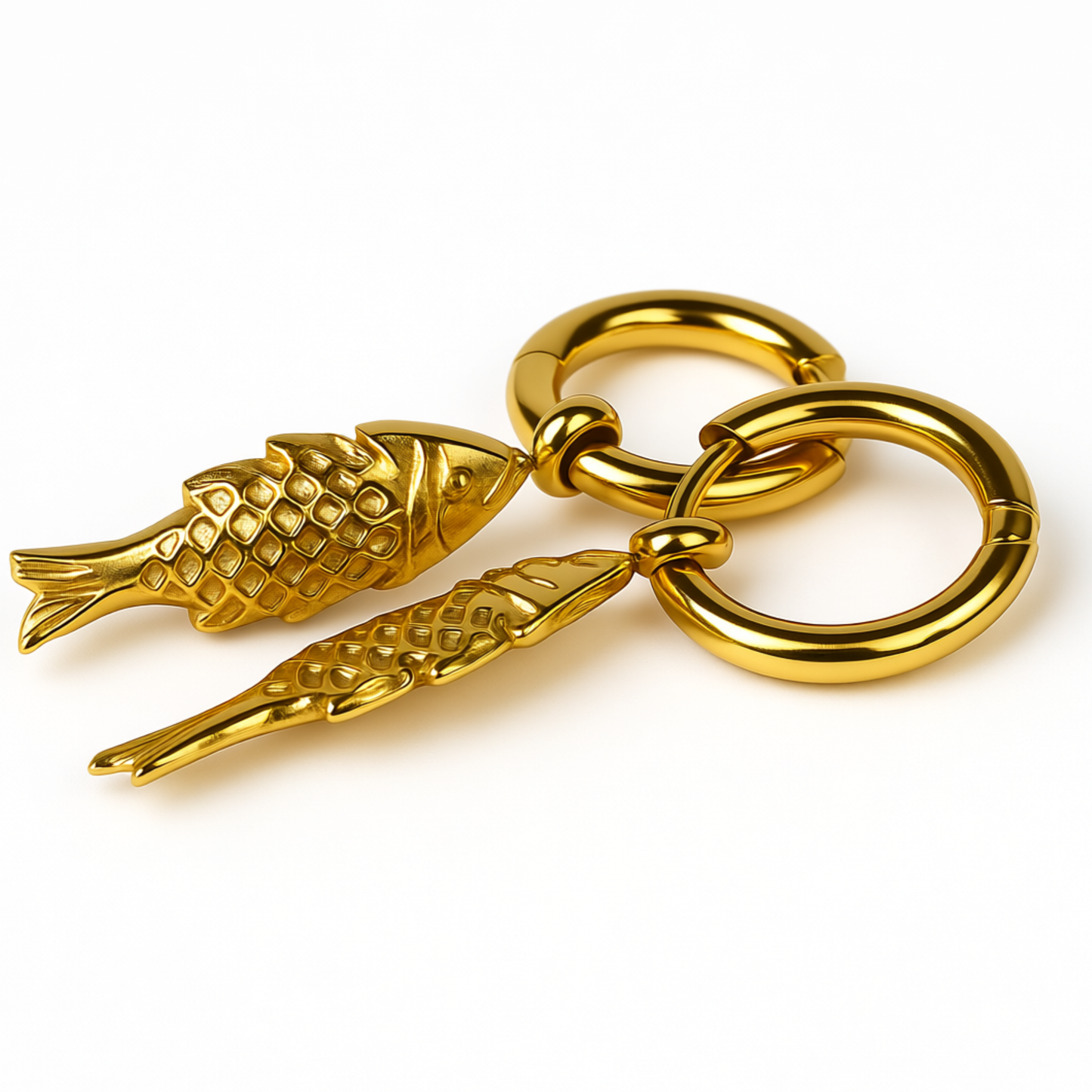 10mm fish charm hoops - Gold