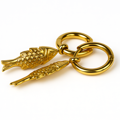 10mm fish charm hoops - Gold