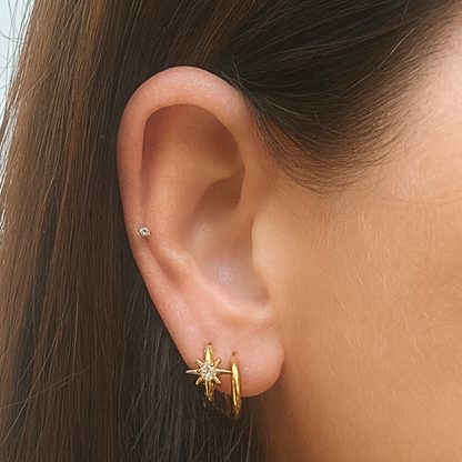 10mm sparkled North Star hoops - Gold