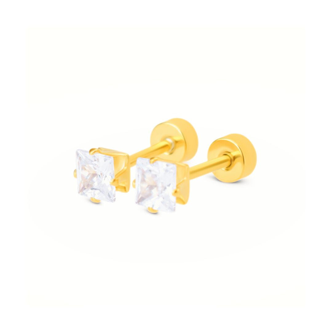 4mm Square diamond studs - Gold