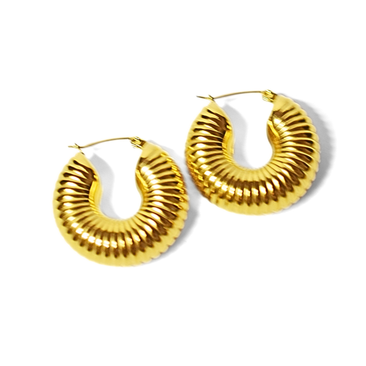 Chunky ridged hoops - Gold