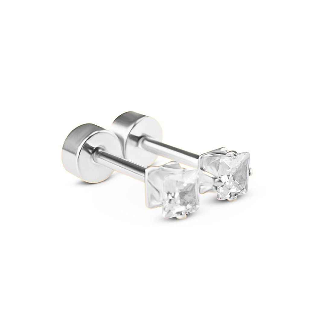 3mm Square diamond studs - Silver